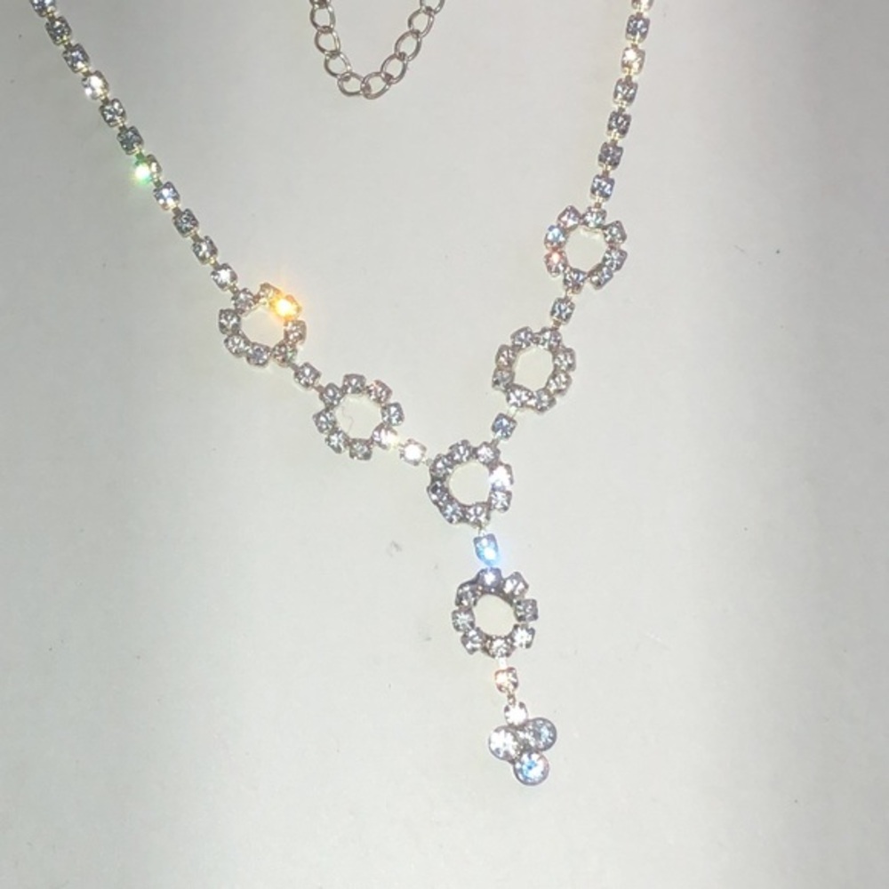 Elegant Silver Tone CZ Rhinestone Formal Boho Necklace